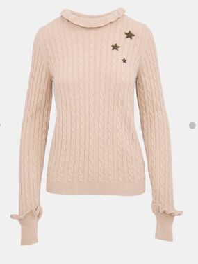 Valentino Beige Cable Knit Sweater with Black Star Accents